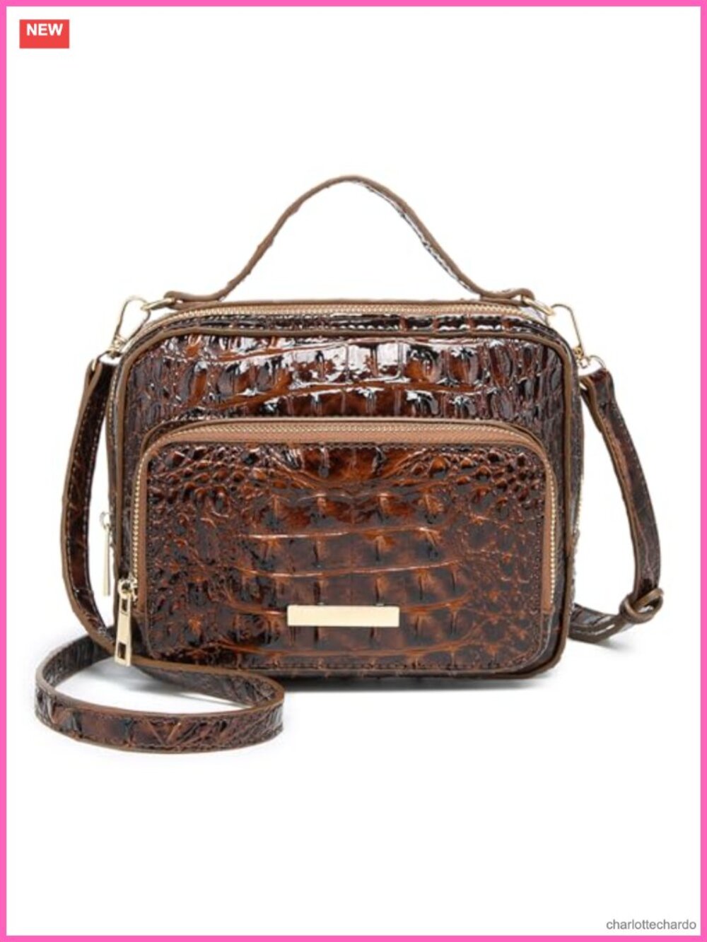Crocodile Embossed Vegan Leather Mini Crossbody Bag Top Handle Satchel